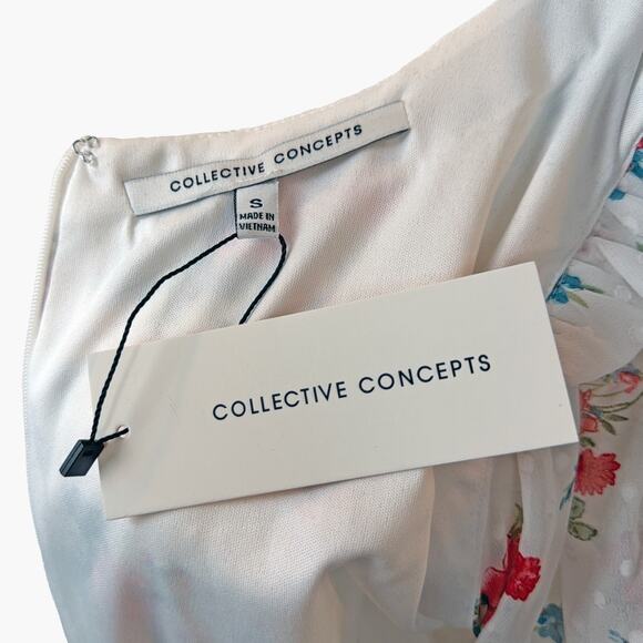 NWT COLLECTIVE CONCEPTS Sheer Floral V-Neck Wrap Mini Dress (White | Size S) - Picture 13 of 14